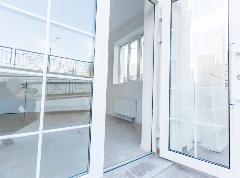 Empty room without repair. interior of white loft room office with panoramic windows in equirectangular projection