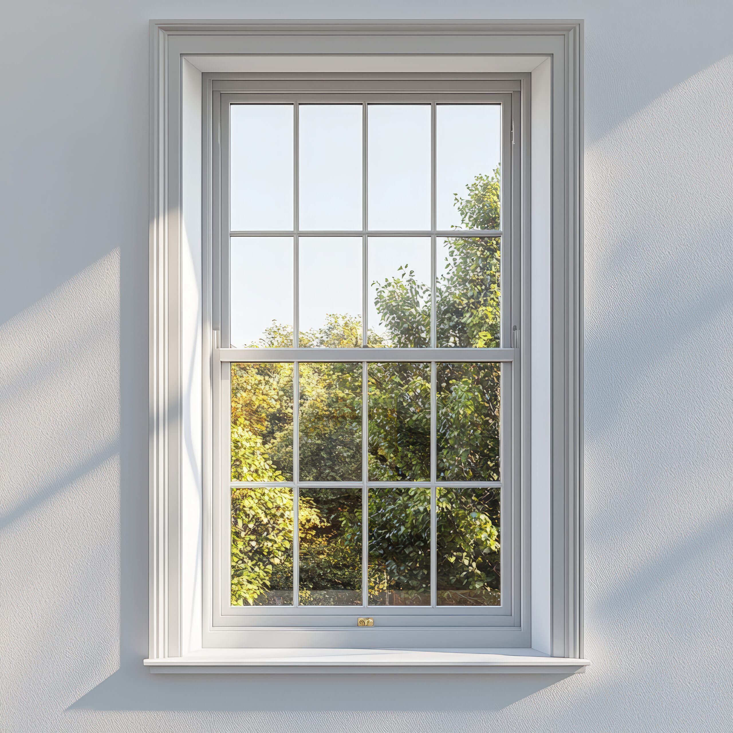 White window with green view White window with green view